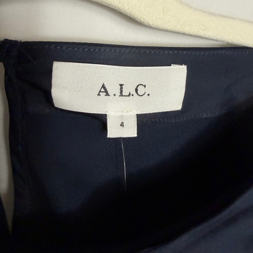 A.L.C. ALC Alessia Dress Navy Blue Lace Asymmetrical Midi Women Sz 4 - Picture 7 of 13